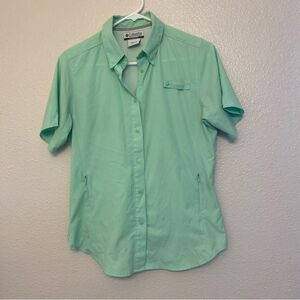 Columbia vintage Tamiami II Short Sleeve mint green hiking outdoor snap shirt S
